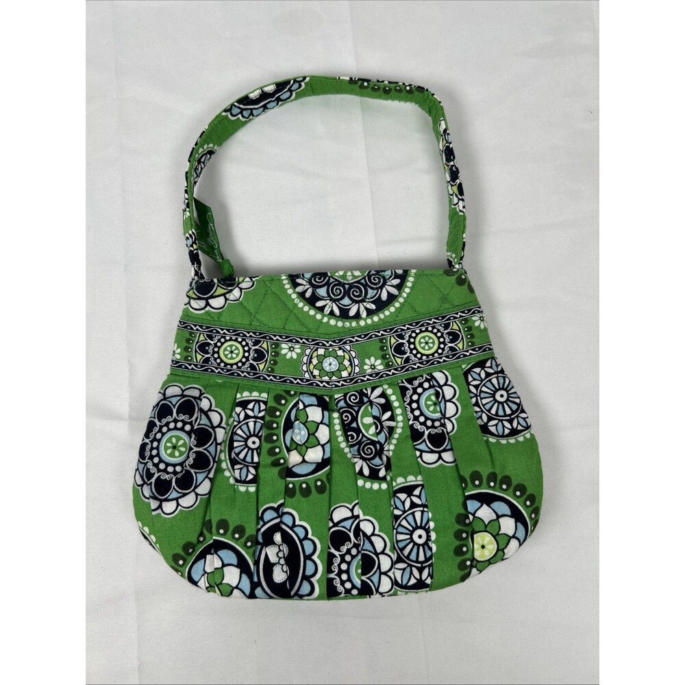 Vera Bradley Retired Hannah Handbag in Cupcakes Green Blue Pleated Small